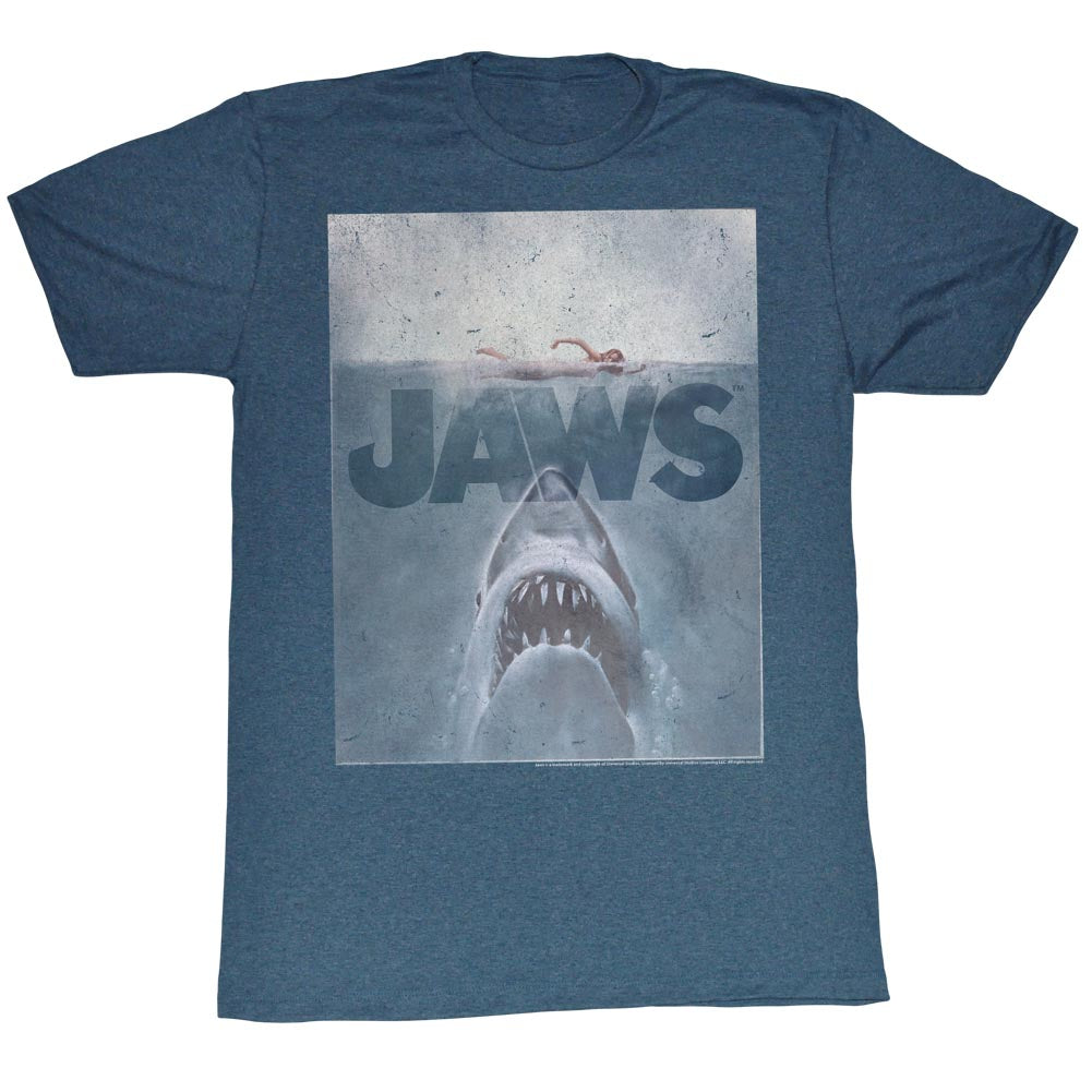 Jaws Mens S/S T-Shirt - Transparent - Heather Navy Heather Hoodie, Sweatshirt | CiraTrend.com