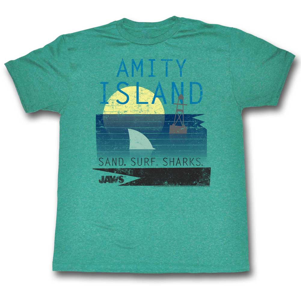 Jaws Mens S/S T-Shirt - New Colors - Heather Mahi Heather Hoodie, Sweatshirt | CiraTrend.com