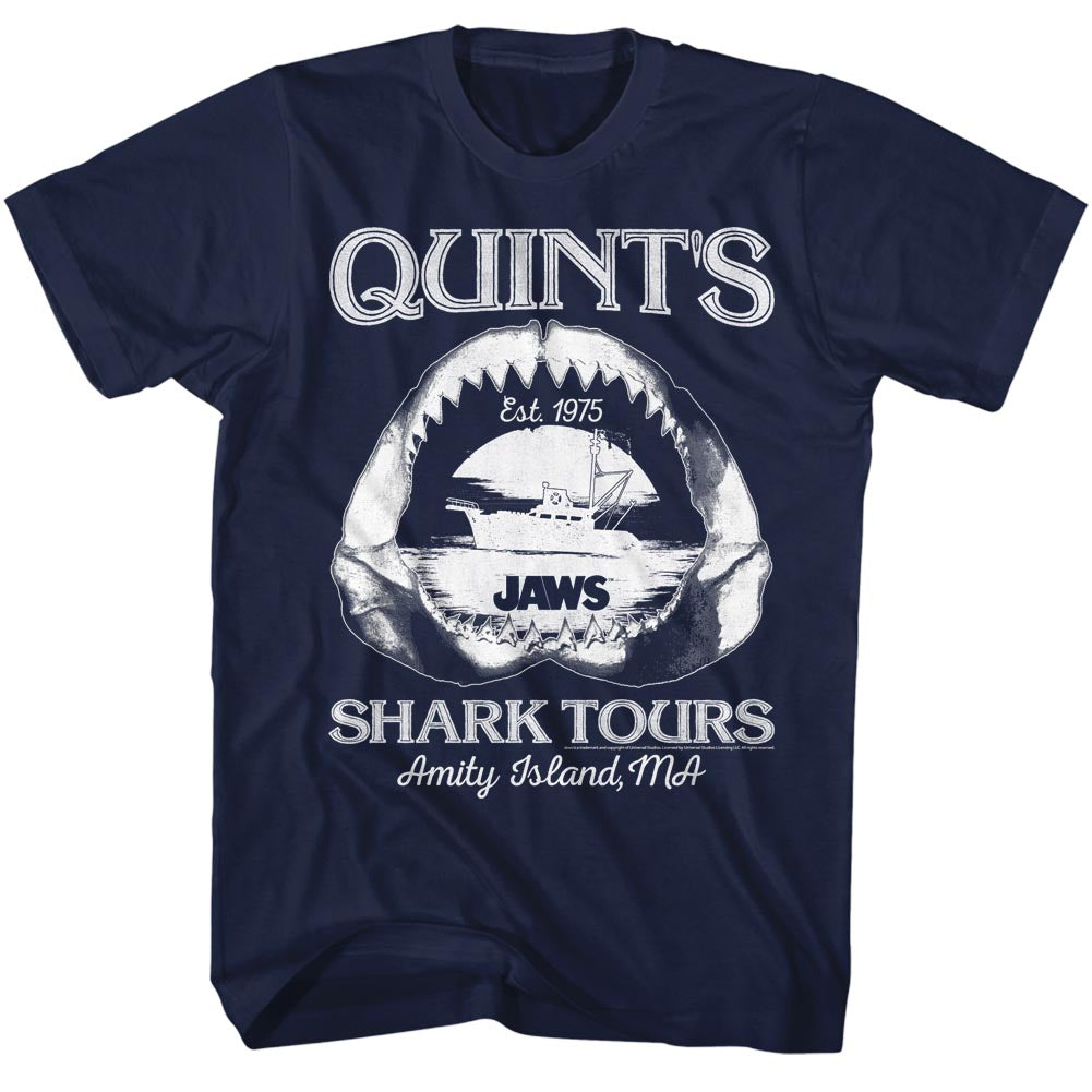 Jaws Mens S/S T-Shirt - Shark Tours - Solid Navy Hoodie, Sweatshirt | CiraTrend.com