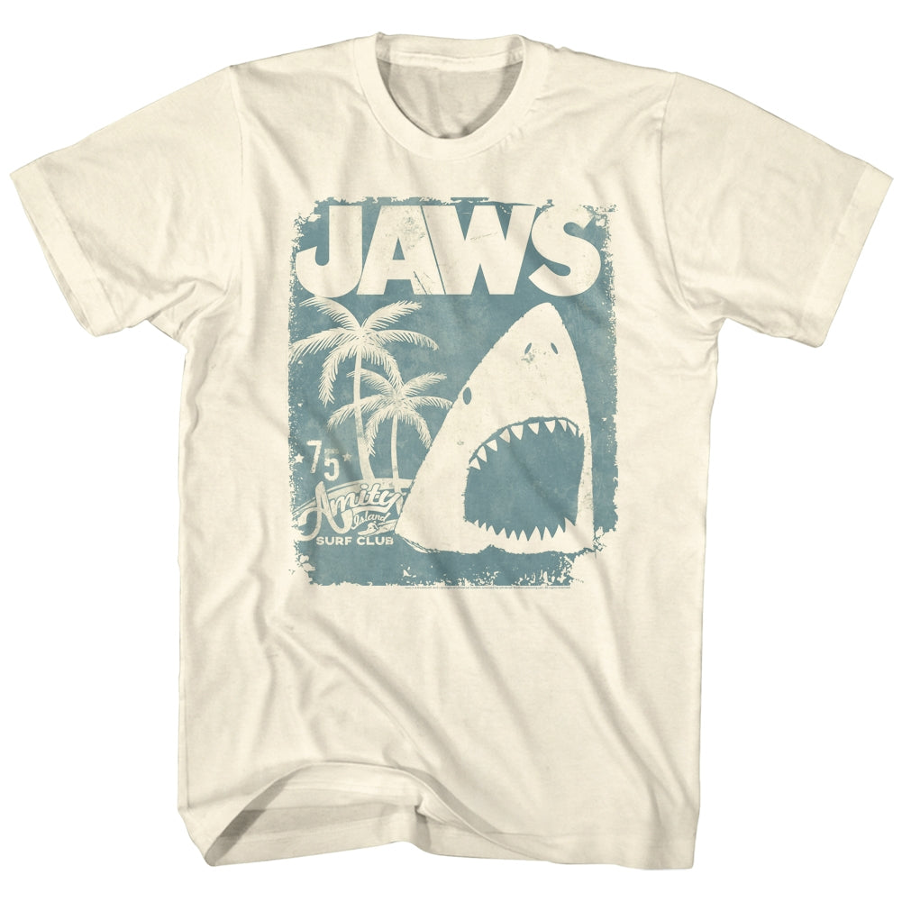 Jaws Mens S/S T-Shirt - Surf Club Poster - Solid Natural Hoodie, Sweatshirt | CiraTrend.com