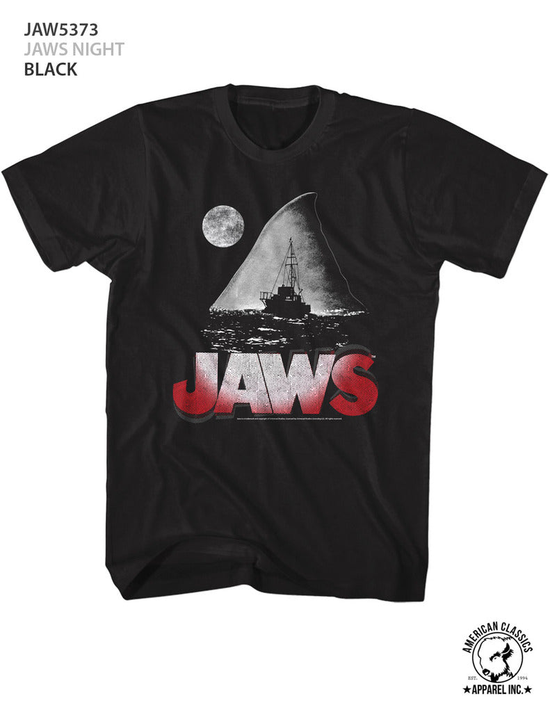 Jaws Mens S/S T-Shirt - Jaws Night - Solid Black Hoodie, Sweatshirt | CiraTrend.com