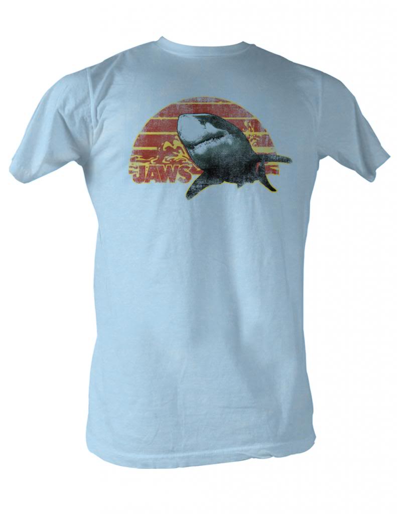 Jaws Mens S/S T-Shirt - Sunset Jaws - Solid Light Blue Hoodie, Sweatshirt | CiraTrend.com
