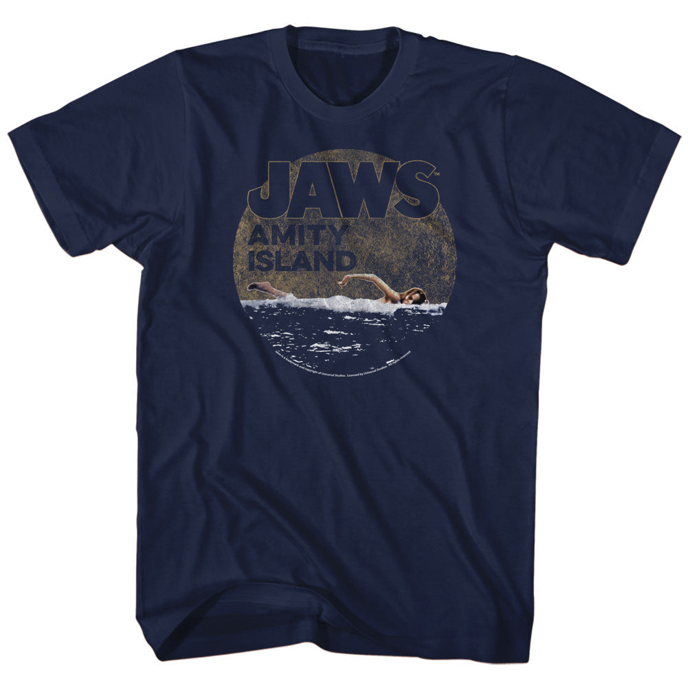 Jaws Mens S/S T-Shirt - Late Swim - Solid Navy Hoodie, Sweatshirt | CiraTrend.com