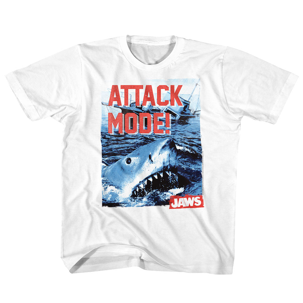 Jaws Youth S/S T-Shirt - Attack Mode - Solid White Hoodie, Sweatshirt | CiraTrend.com