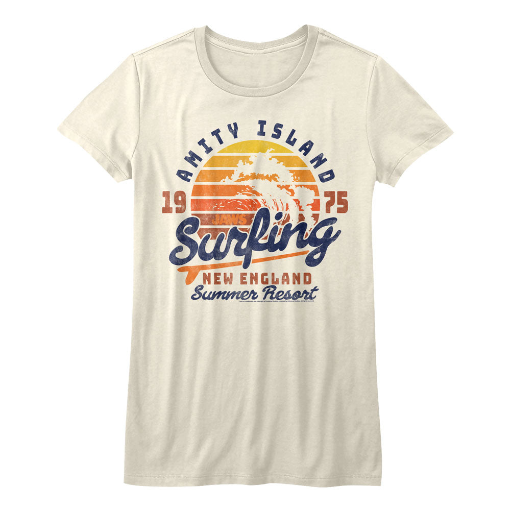 Jaws Youth S/S T-Shirt - Amity Surfing - Solid Natural Hoodie, Sweatshirt | CiraTrend.com