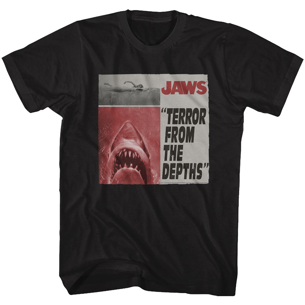 Jaws Mens S/S T-Shirt - Newspaper - Solid Black Hoodie, Sweatshirt | CiraTrend.com