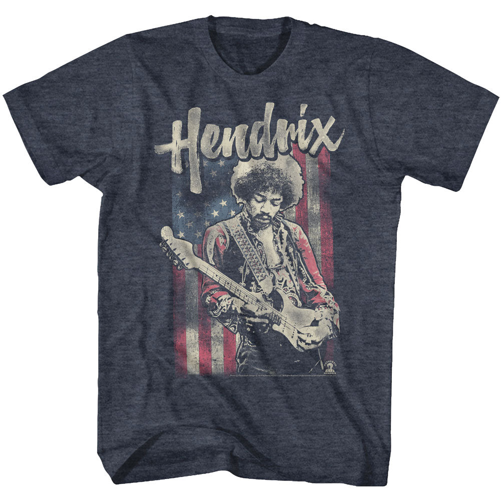 Jimi Hendrix S S Flag Hendrix Heather Navy Heather T-Shirts, Hoodie, Sweatshirt