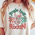 JINGLE BELL ROCKIN SKELETON T-SHIRT (COMFORT COLORS T-SHIRT, CASUAL SHIRT UNISEX, CHRISTMAS CLOTHING, GRAPHIC APPAREL, HOLIDAY SHIRT) Cotton Fabric