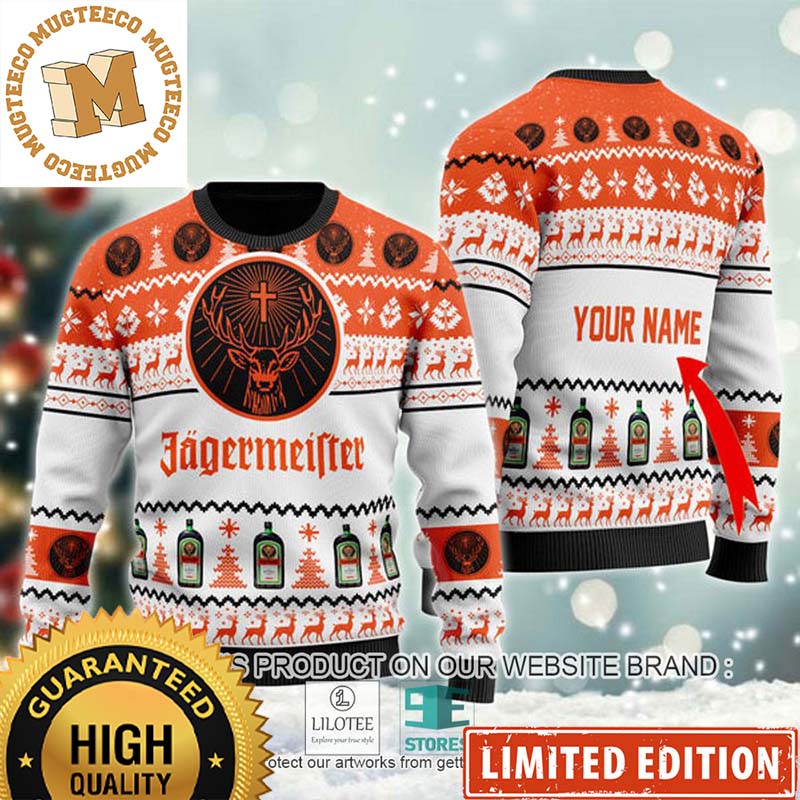 Jagermeister Spirit Big Orange Logo Bottles Pattern Personalized Chirstmas Ugly Sweater 2023