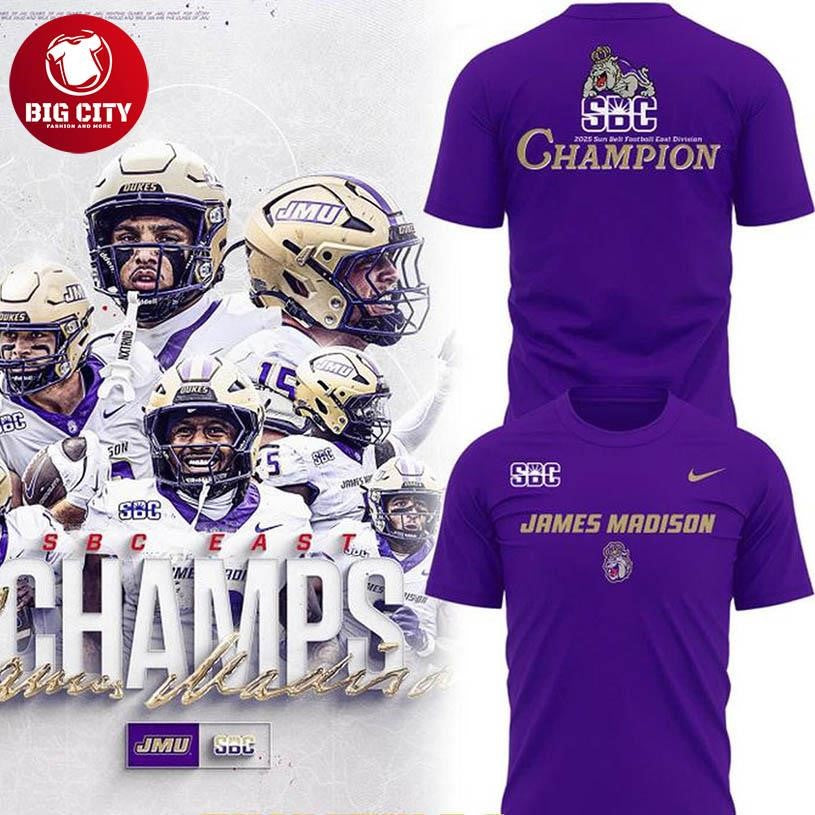 James Madison Dukes SBC 2025 Sun Belt Football East Division Two Sided Shirt