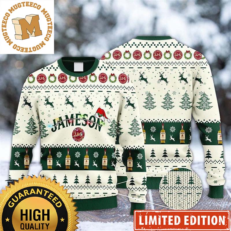 Jameson Irish Christmas Lights Reindeer Snowy Night Knitting White Holiday Ugly Sweater