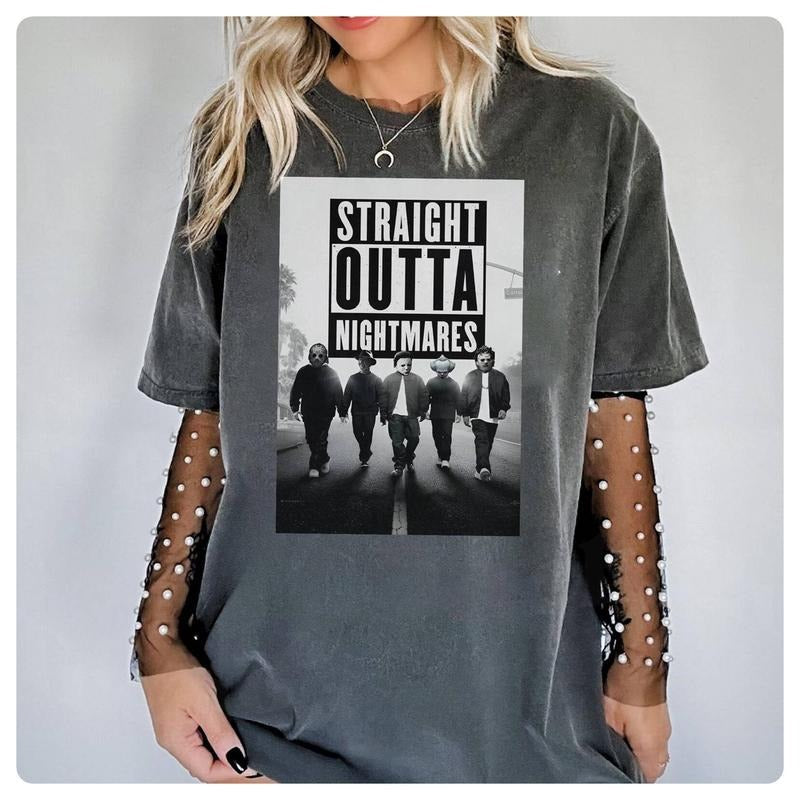 Jason Voorhees Michael Myers Straigh Outta Nightmares Shirt Halowen   Movie Shirt Halowen Characters Shirt Happy...