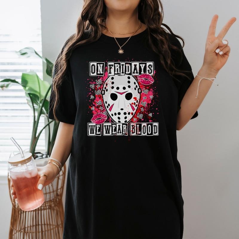 Jason Voorhees On Fridays We Wear Blood Shirt Jason Voorhees Friday the 13th Shirt   Halloween Shirt Halloween Movie...