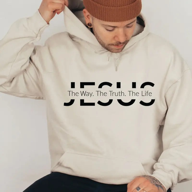 Jesus Hoodie, Jesus Gift, Christian Gift, Jesus The Way The Truth The Life, Christian Sweatshirt Cotton Sweaters T-Shirts