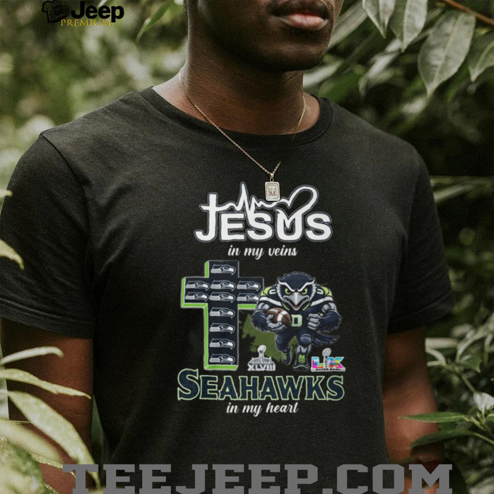Jesus In My Veins Seahawks In My Heart Christian Football Fan T Shirt