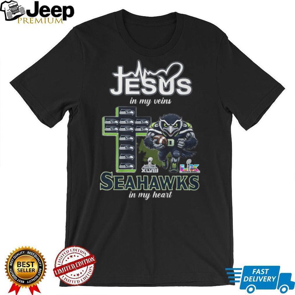 Jesus In My Veins Seahawks In My Heart Christian Football Fan T Shirt