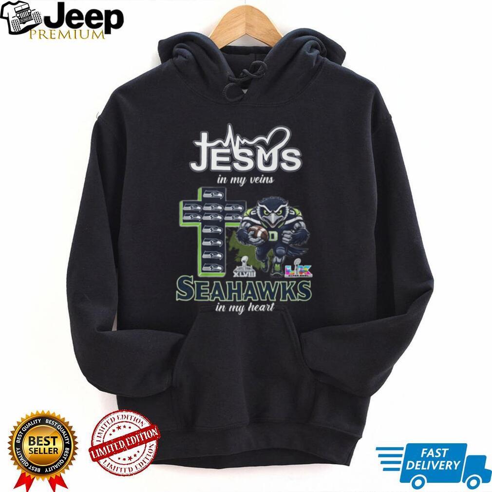 Jesus In My Veins Seahawks In My Heart Christian Football Fan T Shirt