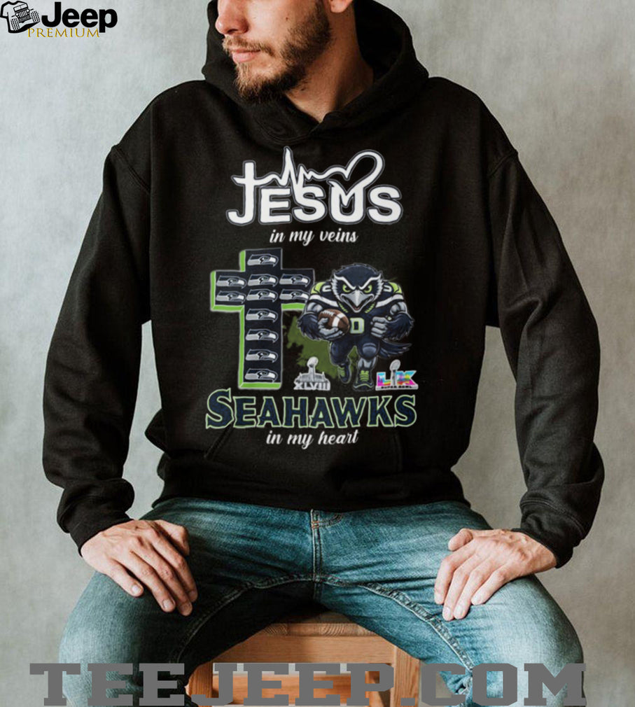 Jesus In My Veins Seahawks In My Heart Christian Football Fan T Shirt