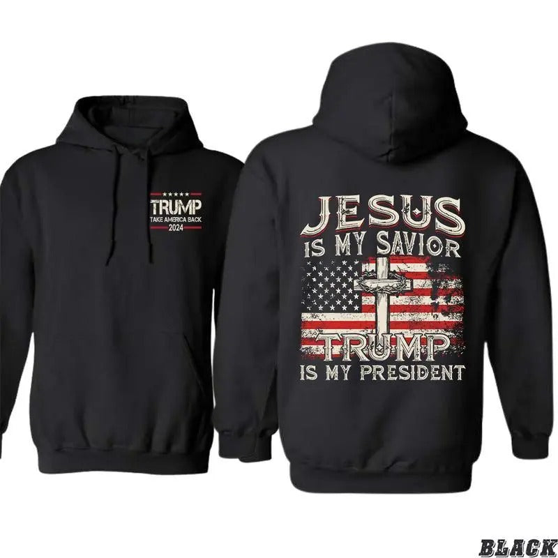 Jesus Is My Savior Trump Is My President cotton Hoodie 2 slides, Election 2024, Gift for Trump Supporters full size