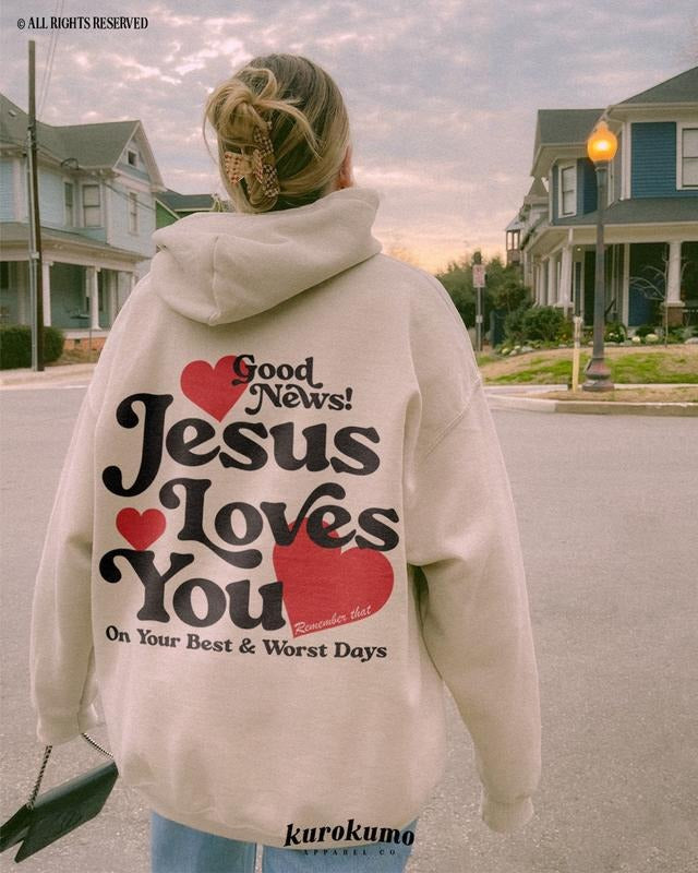 Jesus Loves You Christian Mental Health Hoodie Preppy Faith Sweatshirt Cotton Menswear Polyester Sweaters T-Shirts