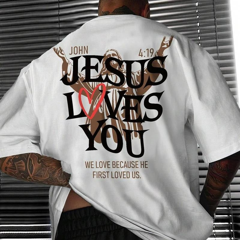Jesus Loves You We Love Because He First Loved Us T-Shirt Casual Style Crew Neck Short Sleeve T-Shirt Tops Trendy for...