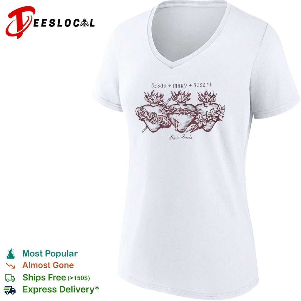 Jesus Mary Joseph Save Souls Sacred Hearts of the Holy Family Catholic Faith shirt
