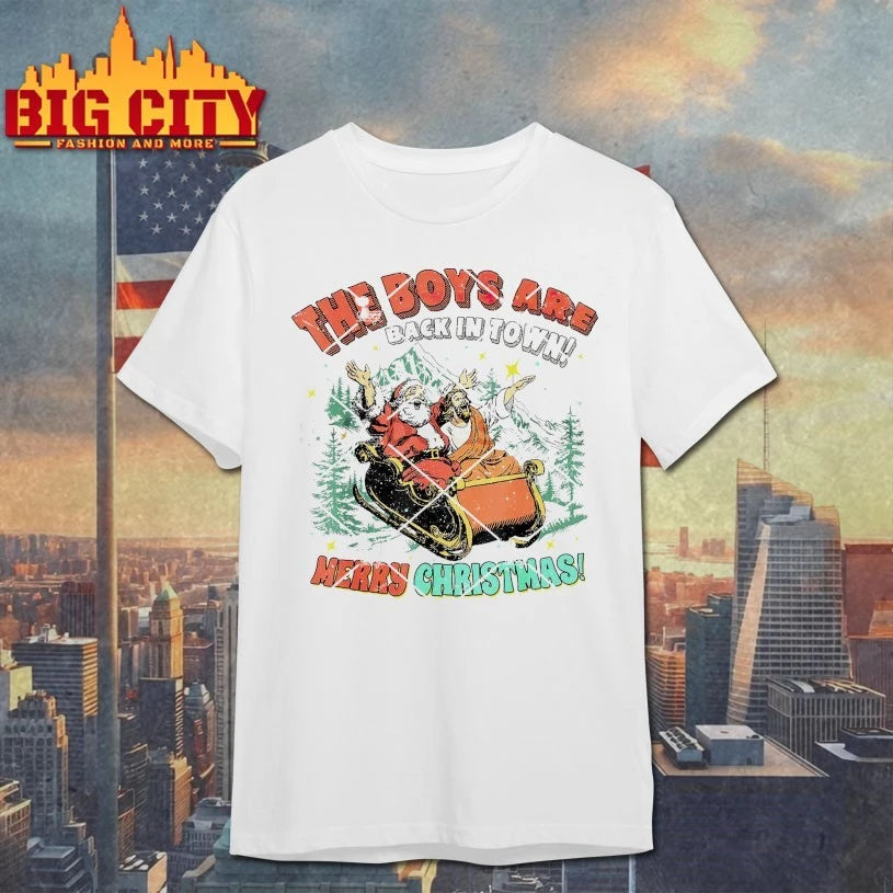 Jesus Santa The Boys are Back in Town Merry Christmas shirt