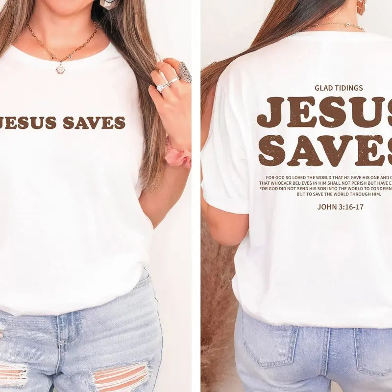 Jesus Saves Shirt Aesthetic Christian Apparel Brown Christian Shirt For Men Jesus Apparel Christian Streetwear Clothing Bible Verse Shirt TK43GN