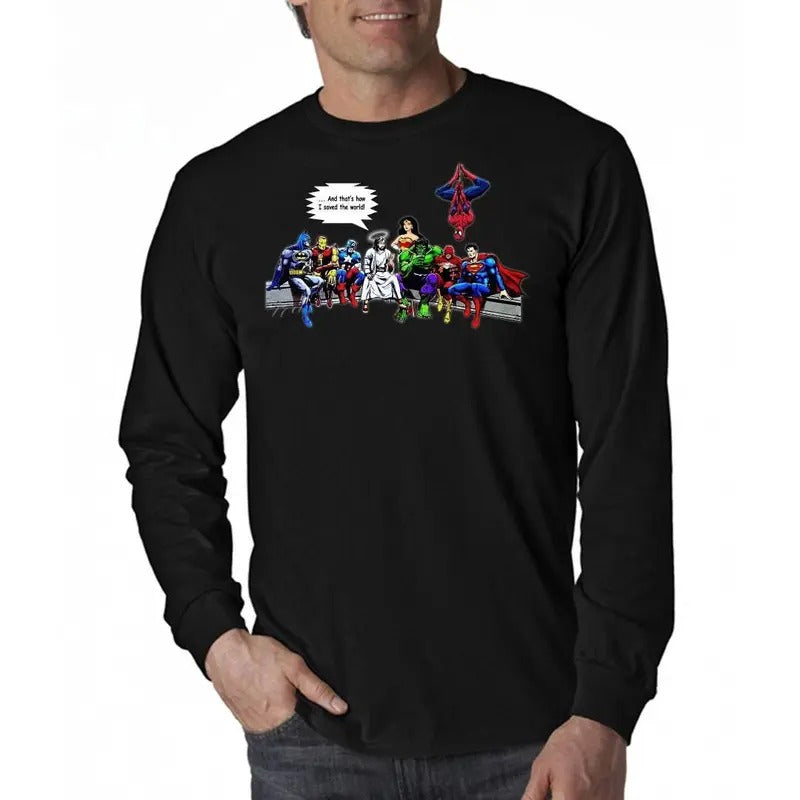 Jesus Superheroes And That's How I Saved The World Men's Long Sleeve T-Shirt Hoodie, Sweatshirt | CiraTrend.com