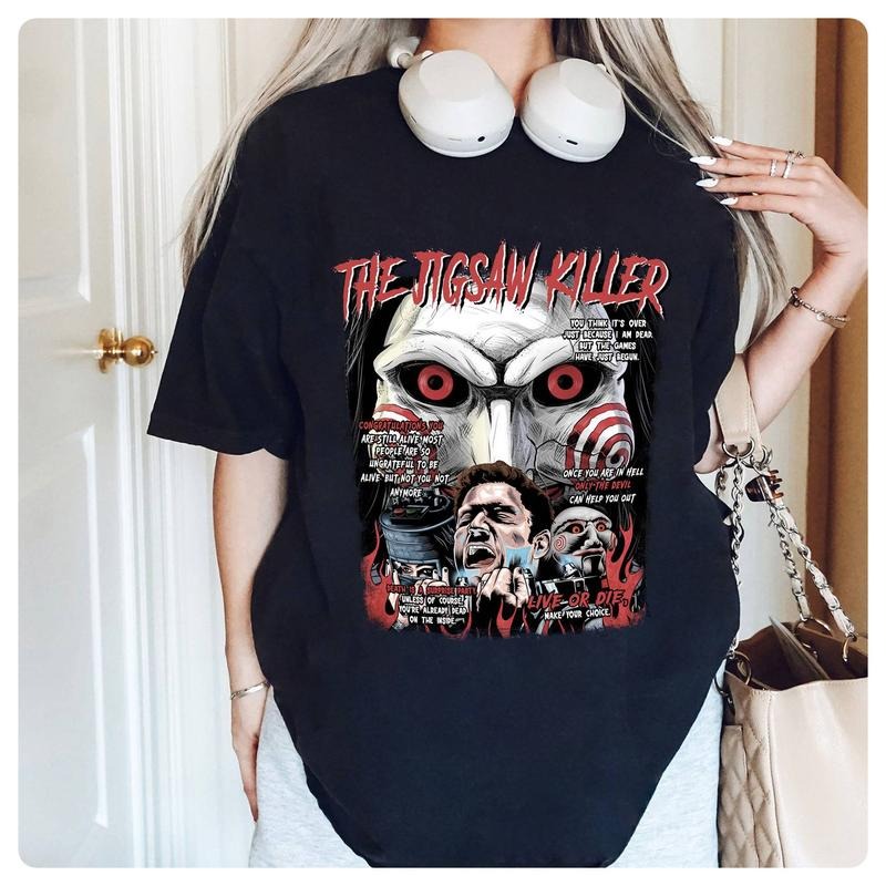 Jigsaw Horror Movie Halloween Shirts, Halloween Horror Characters Shirt, Jigsaw Halloween Shirt, Spooky Season Shirts...