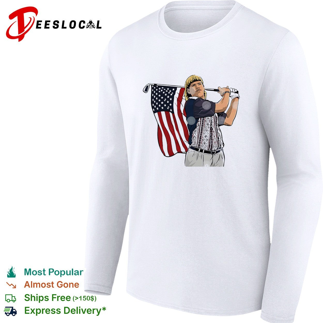 John Daly holding Golf stick flag 4th of July Golfer graphic shirt