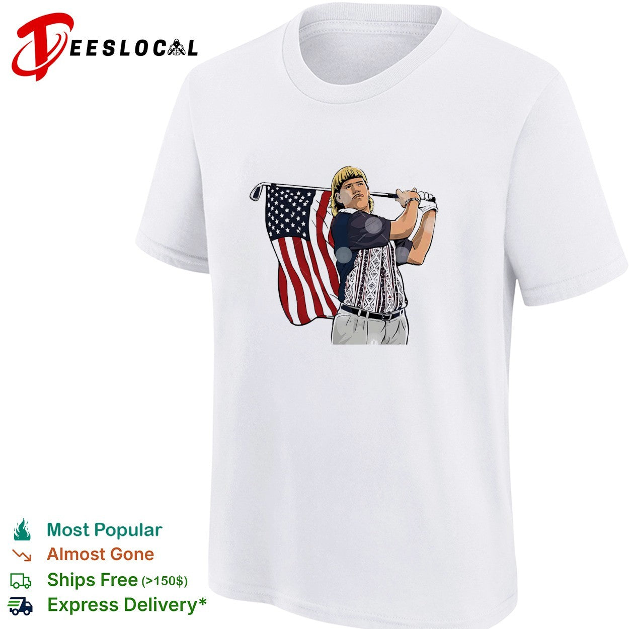 John Daly holding Golf stick flag 4th of July Golfer graphic shirt