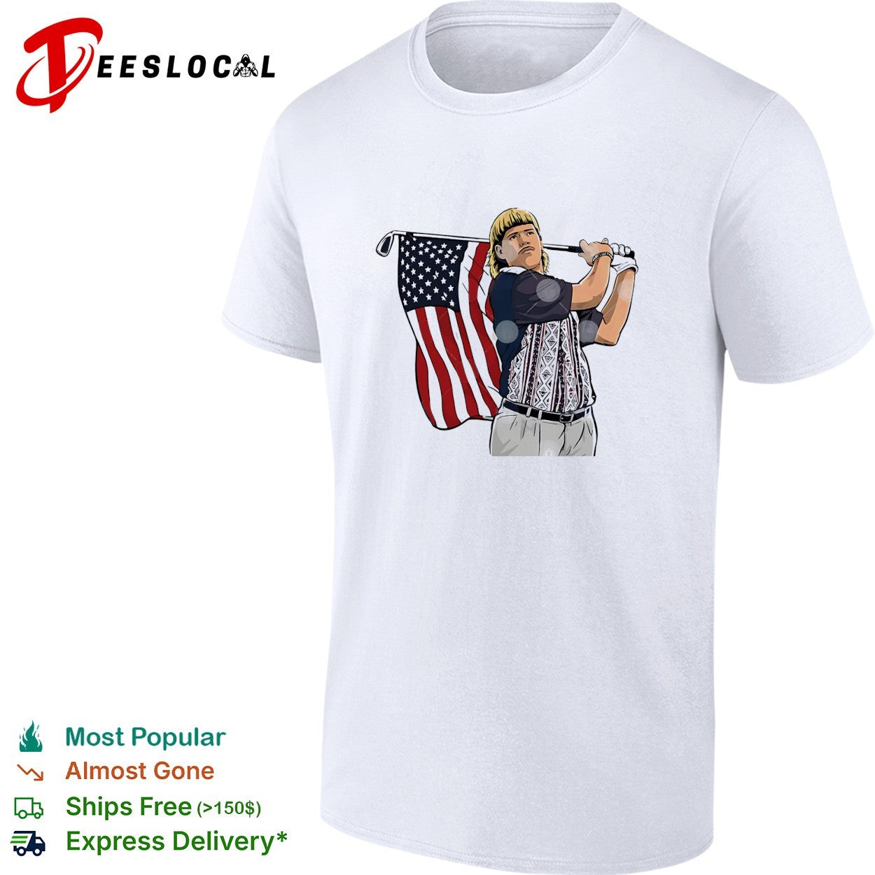 John Daly holding Golf stick flag 4th of July Golfer graphic shirt