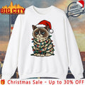 Jolly Christmas Cat Santa Hat and light christmas shirt