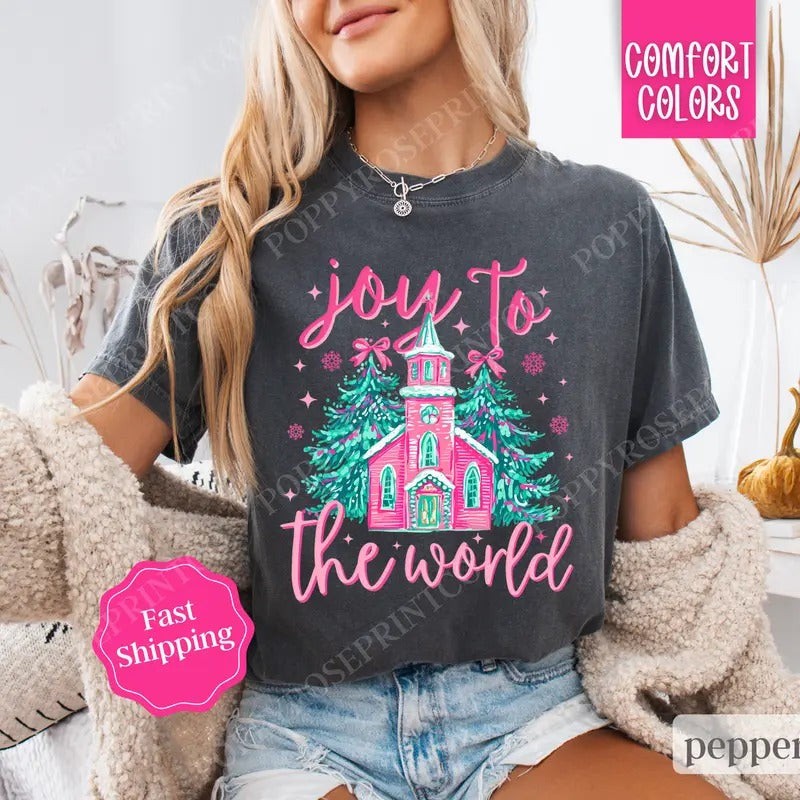 Joy To The World Shirt Comfort Colors, Christian Christmas Tshirt, Religious Holiday Tshirt, Women's Holiday Tee