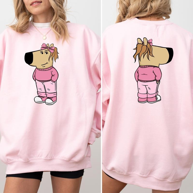 Just A Chill Girl 2-Sided Sweatshirt for Women, Low Key Chill Girl Crewneck, Funny Dog Meme Tops, Cotton Fabric Pullover,...