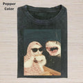 Just A Chill Girl Vintage Graphic Tee, Cat And Shark T-Shirt, Unisex Meme Cringe Funny Dumb Shirt, Menswear Womenswear...