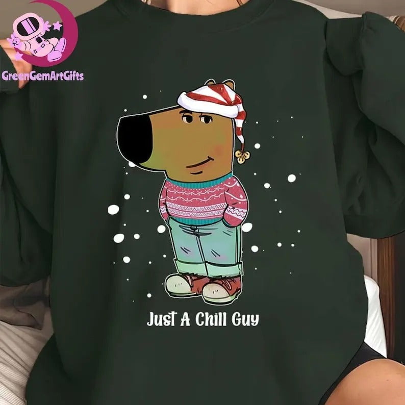 Just A Chill Guy Christmas Chilly Christmas Sweatshirt Y2K Christmas, Trendy Funny Meme Christmas T-Shirts, Hoodie