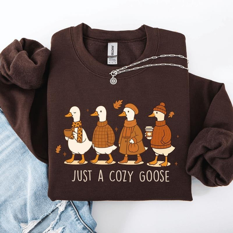 Just A Cozy Goose, Cute, Autumn, Fall, Pumpkin Spice Sweatshirt T-Shirts, Hoodie | CiraTrend.com