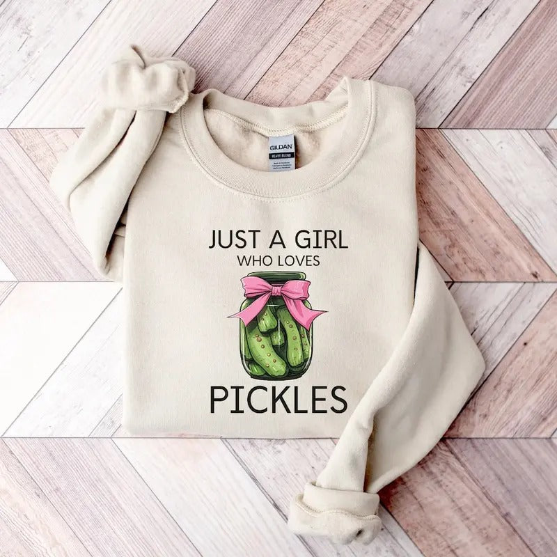 Just A Girl Who Loves Pickles Coquette Shirt, Pickle Lover T-shirt, Funny Pickles Shirt Hoodie, Sweatshirt | CiraTrend.com