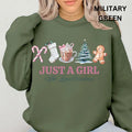 Just a Girl who Loves Christmas Winter Graphic Long Sleeve Casual Cotton Polyester Oversized sweatshirt - Comfort...