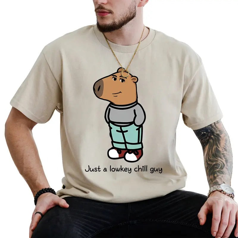 Just a Lowkey Chill Guy Shirt, Cool Guy Tee, Chilling Capybara T-shirt, Sarcastic Tops for Men, Gift For Boyfriend, Comfy Casual Menswear