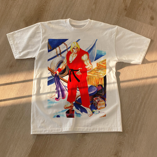 RETRO KEN 'STREET FIGHTER' 90s ILLUSTRATION WHITE T-SHIRT