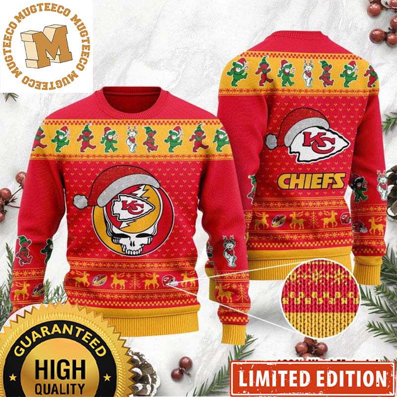 Kansas City Chiefs Grateful Dead Skull And Bears 2023 Holiday Gifts For Fan Ugly Christmas Sweater