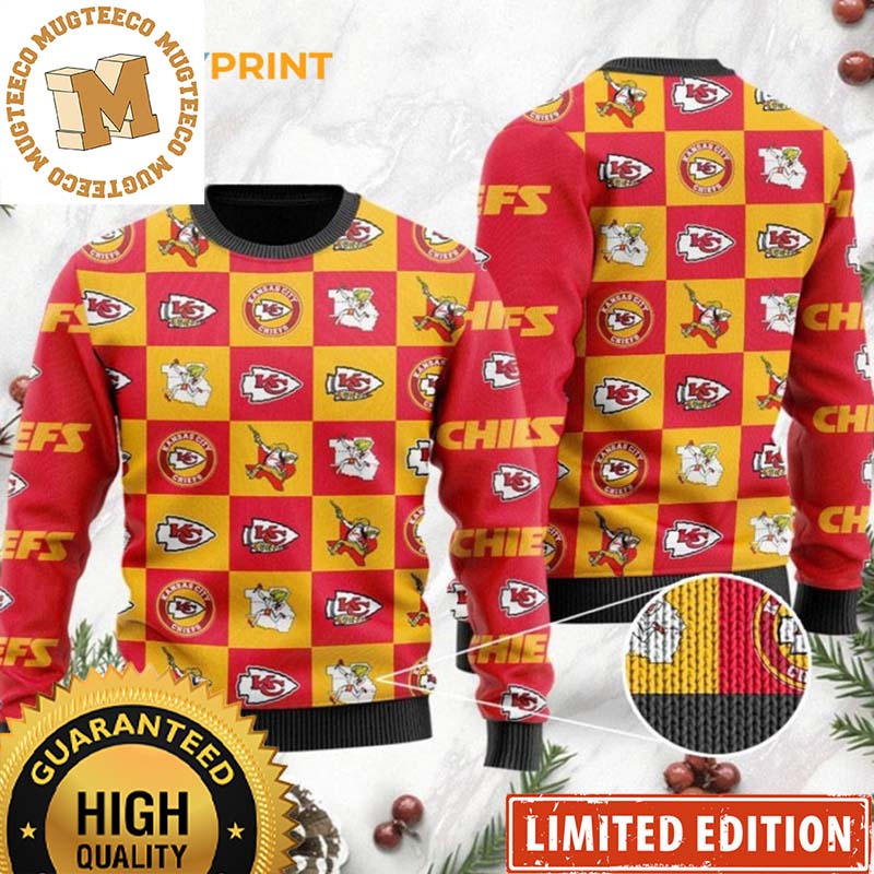 Kansas City Chiefs Logo Checkered Pattern Ugly Christmas Sweater – KC Chiefs Ugly Christmas Sweater