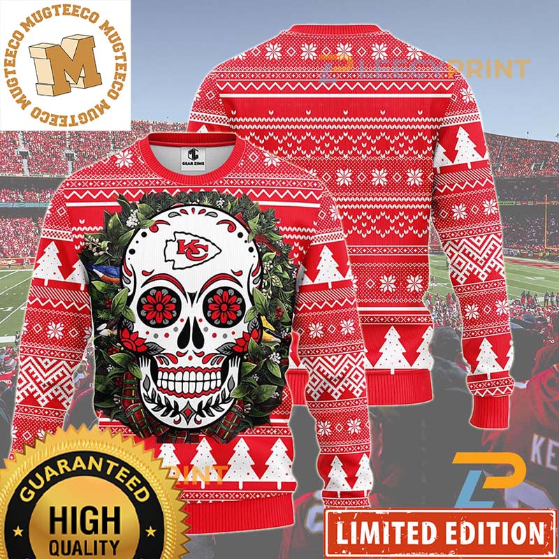 Kansas City Chiefs Sugar Skull Flower Ugly Christmas Ugly Sweater -Chiefs Christmas Sweater
