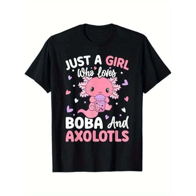 Kawaii Axolotl Lover Just a Girl Who Loves Boba and Axolotl T-Shirt, Halloween Thanksgiving Christmas Gift for MenFamily...