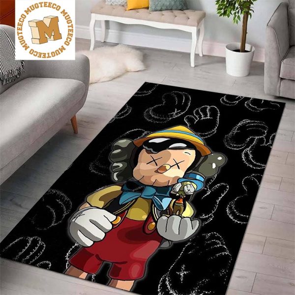 Kaws Accomplice Pinnochio Kaws Hands Pattern In Black Background Rug Home Decor