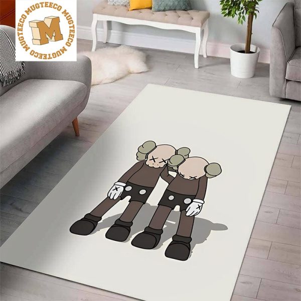 Kaws Along The Way Brown In White Background Rug For Bedroom