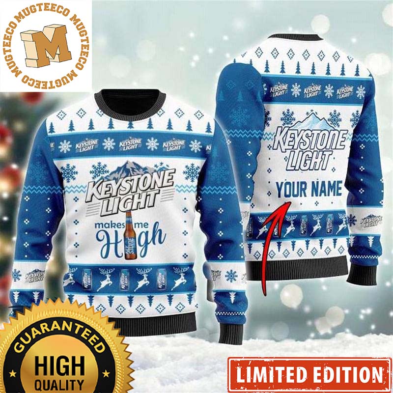 Keystone Light Makes Me High Snowflakes Reindeer Personalized Knitting Funny Christmas Ugly Sweater